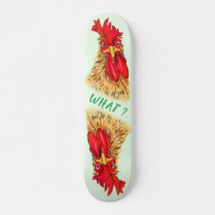 Funny Rooster Skateboard with Text