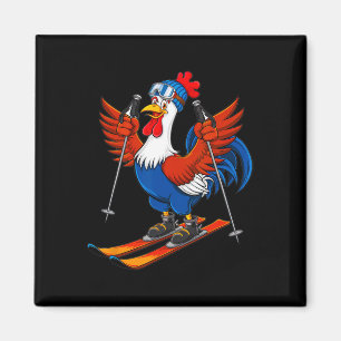 Funny Rooster Skiing Adventure Cartoon  Magnet
