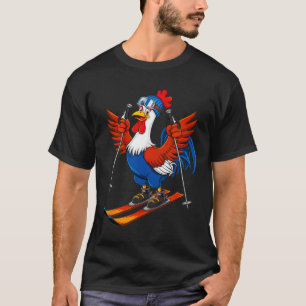 Funny Rooster Skiing Adventure Cartoon  T-Shirt