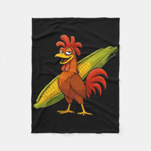 Funny Rooster With Corn Cob Thanksgiving Chicken F Fleece Blanket