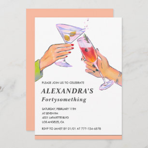 Funny Rose Gold Cocktail Champagne 41st birthday Invitation