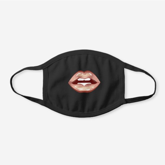 Funny Rose Gold Lipstick Mouth Black Cotton Face Mask (Front)