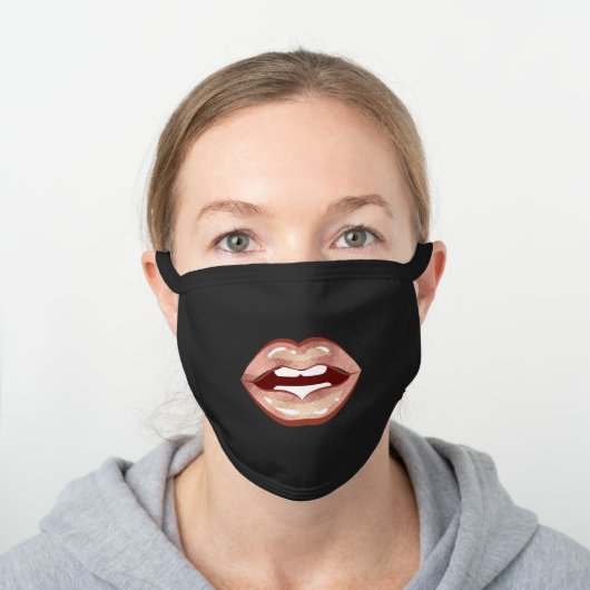 Funny Rose Gold Lipstick Mouth Black Cotton Face Mask (Worn)