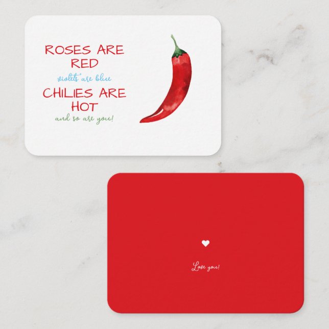 Funny Roses are Red Chili Poem Valentine's Day Note Card (Front/Back)