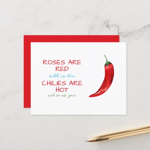 Funny Roses are Red Chili Poem Valentines Day Postcard