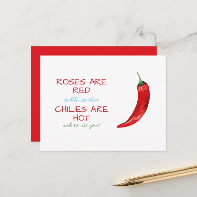 Funny Roses are Red Chili Poem Valentine's Day Postcard (Front/Back In Situ)