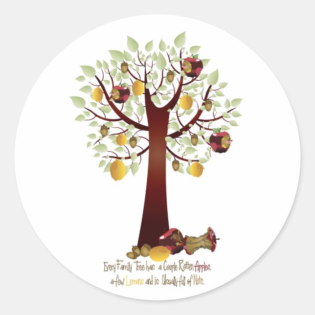 Funny Rotten Apple Family Tree Classic Round Sticker (Front)