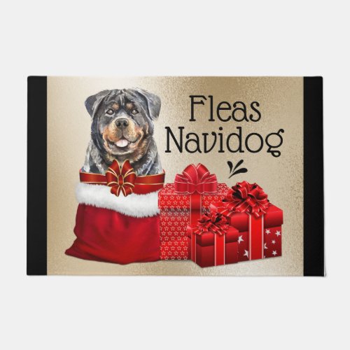 Funny Rottweiler Christmas fleas navidog gifts Doormat