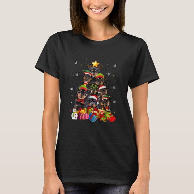 funny rottweiler christmas tree gifts xmas T-Shirt (Front)