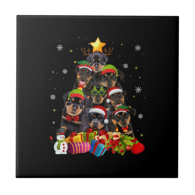 Funny Rottweiler Christmas Tree Xmas Dog Lovers Ceramic Tile (Front)