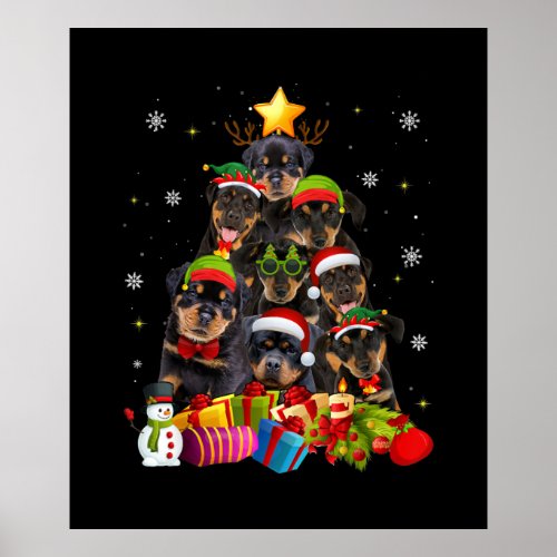 Funny Rottweiler Christmas Tree Xmas Dog Lovers Poster