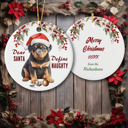 Funny Rottweiler Define Naughty Christmas Ceramic Ornament