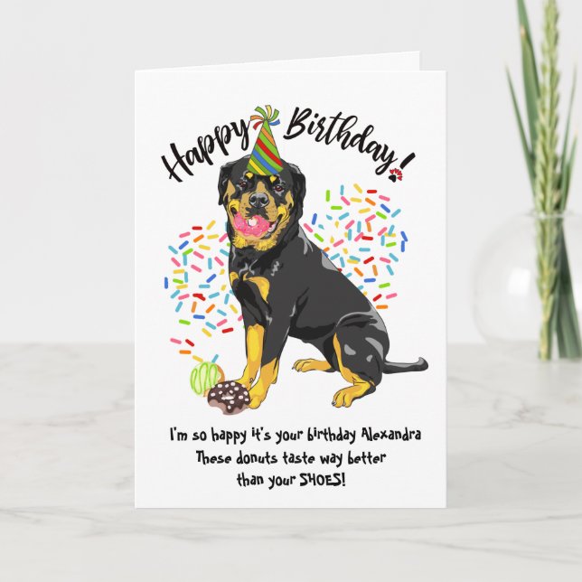 Funny Rottweiler Dog Birthday Card Donuts (Front)