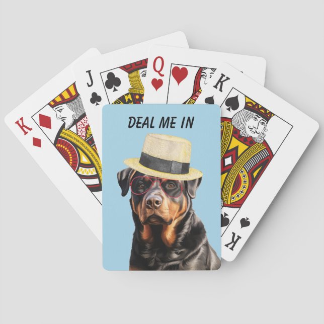 Funny Rottweiler Dog Deal Me In Poker Cards (Back)