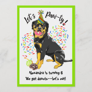 Funny Rottweiler Dog Donuts Birthday Party Invitation