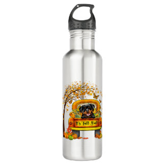 Funny Rottweiler Dog Pet Lover Fall Autumn Leafs Stainless Steel Water Bottle