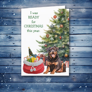 Funny Rottweiler Dog Ready for Christmas Holiday Card