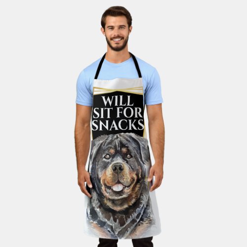 Funny Rottweiler dog sit for snacks watercolor art Apron