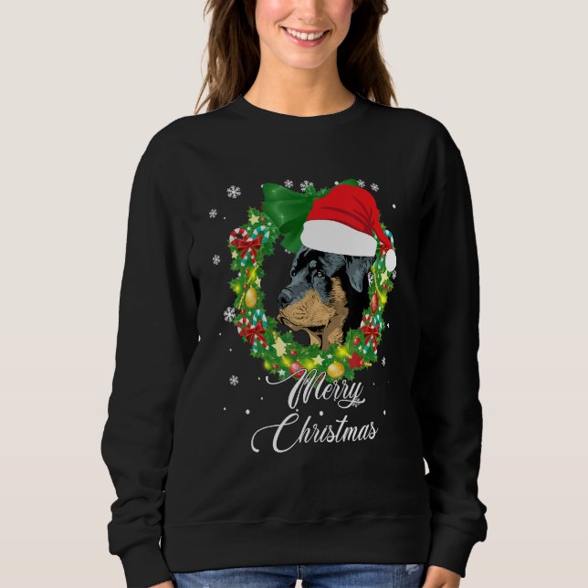 Funny Rottweiler Dog Snow Christmas Hat Tree Sweatshirt (Front)