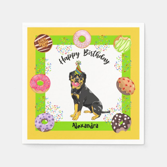 Funny Rottweiler Donuts Party Birthday Napkins (Front)