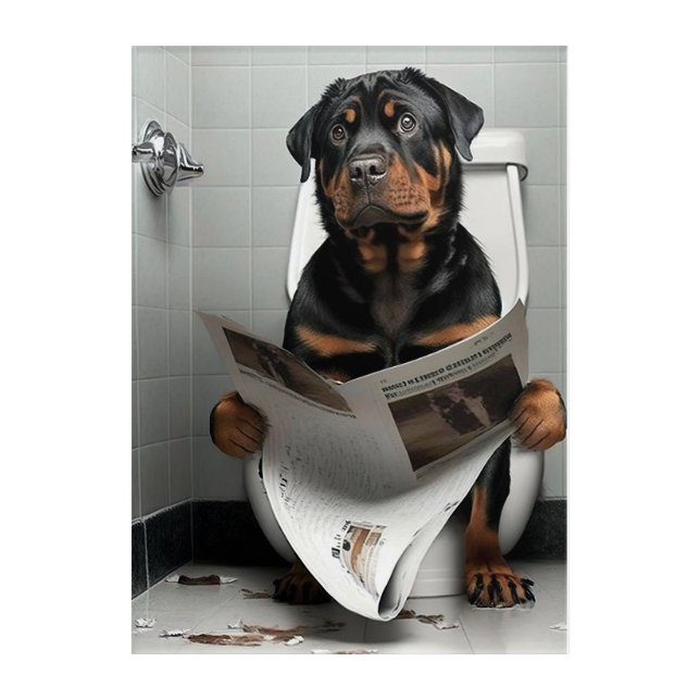 Funny Rottweiler on Bathroom Toilet   Acrylic Print (Front)