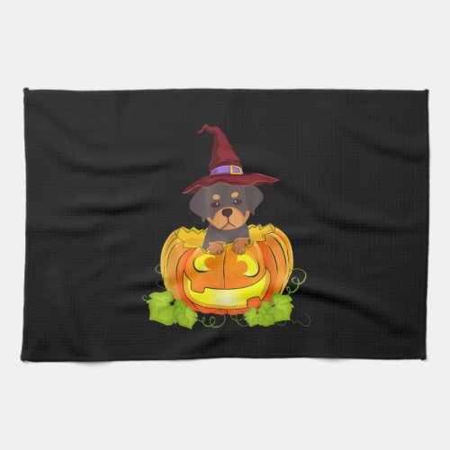 Funny Rottweiler Pumpkin Halloween Costume Lover  Kitchen Towel