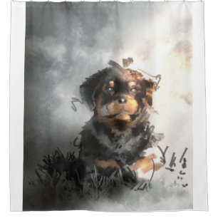 Funny Rottweiler Puppy Digital Art Gift Shower Curtain
