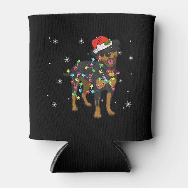 Funny Rottweiler Xmas Lights Dog Dad Dog Mom Lover Can Cooler (Front)