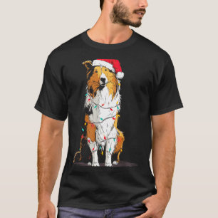 Funny Rough Collie Christmas Graphics Dog Lights L T-Shirt