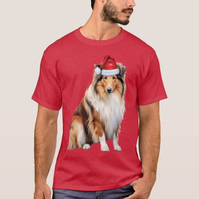 Funny Rough Collie Dog Lover Christmas T-Shirt (Front)
