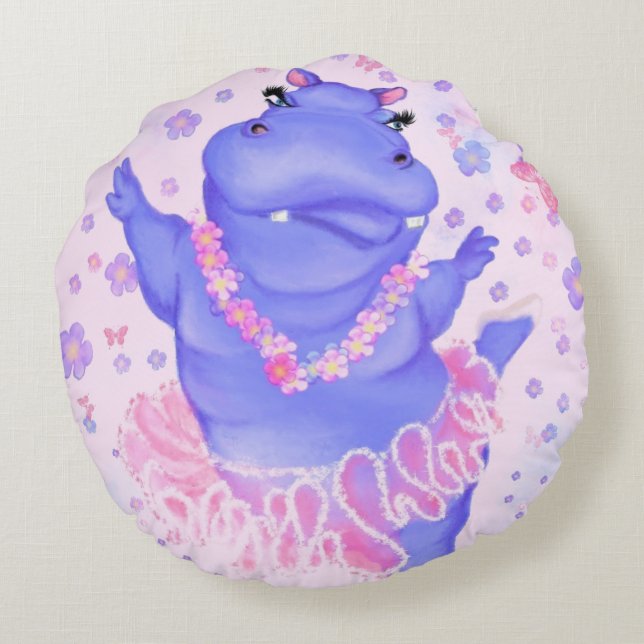 Funny Round Pillow Ballerina Hippo Ballet Dancer (Back)