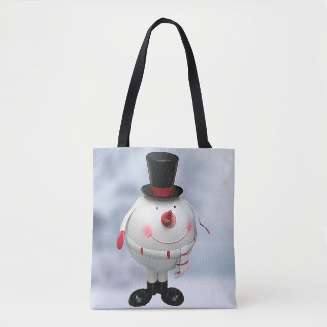 Funny Round Snowman Christmas Tote Bag (Front)