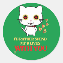 funny round sticker "CUTE CAT"