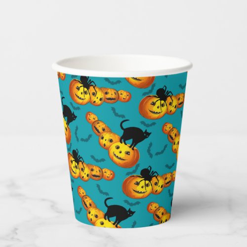 Funny Row of Jack O Latenrns happy Halloween Paper Cups