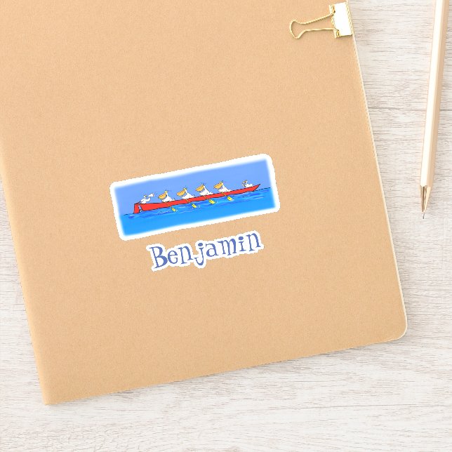 Funny rowing crew pelicans cartoon illustration sticker (Notebook)