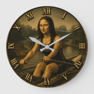 Funny Rowing Mona Lisa   Crew Racing Gift  Large Clock
