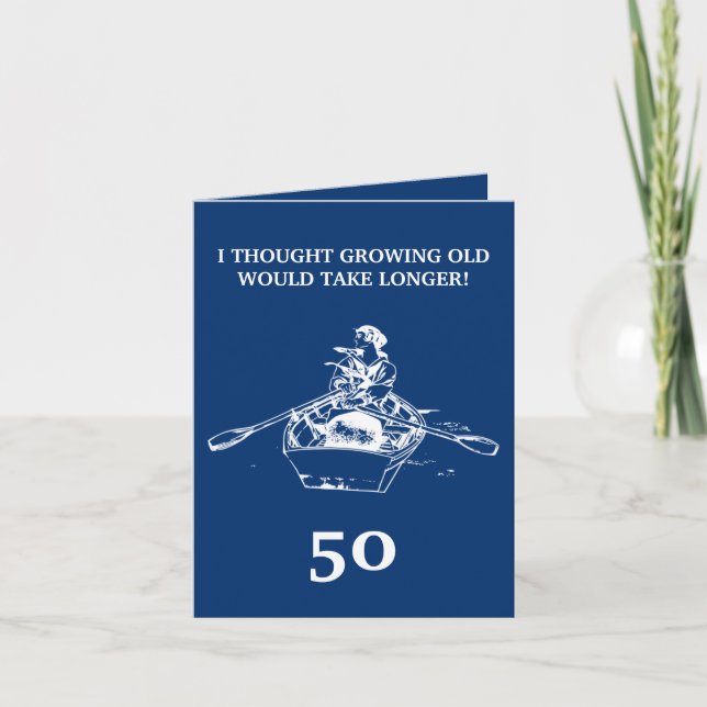 Funny Rowing Woman Blue Sister 50th Birthday Card (Front)
