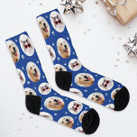 Funny Royal Blue Custom 2 Pet Photo Paw Print Socks<br><div class="desc">Your best friend deserves the spotlight on these eye-catching custom socks featuring two pet photos on a vibrant royal blue background with white paw prints. Upload photos of your dog or cat for a personalized accessory that makes a perfect gift for any pet-obsessed friend or family member. Background color can...</div>