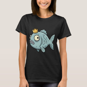 Funny Royal Blue Fish with Crown T-Shirt