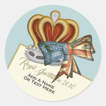 Funny Royal Wedding Crown Classic Round Sticker by EnglishTeePot at Zazzle