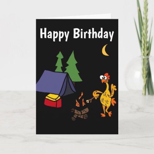 Funny Rubber Chicken Camping Cartoon Card