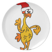 Funny Rubber Chicken Christmas Cartoon Dinner Plate (Front)