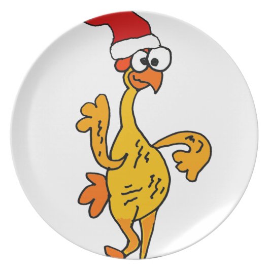 Funny Rubber Chicken Christmas Cartoon Dinner Plate (Front)
