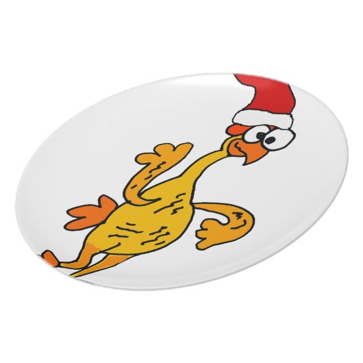 Funny Rubber Chicken Christmas Cartoon Dinner Plate (Left Side)