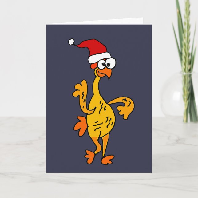 Funny Rubber Chicken Christmas Cartoon Holiday Card (Front)