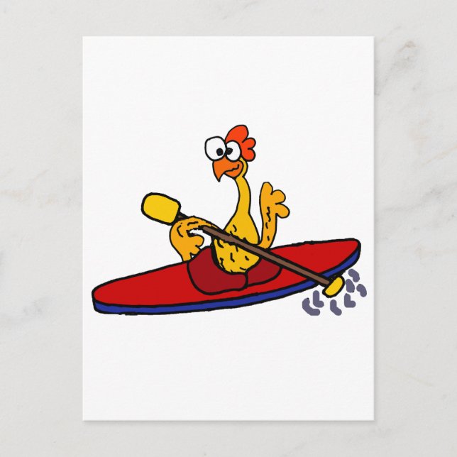 Funny Rubber Chicken kayaking cartoon Postcard (Front)