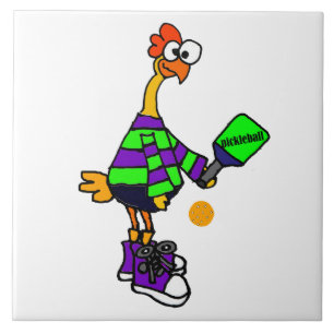 Funny Rubber Chicken Playing Pickleball Ceramic Tile