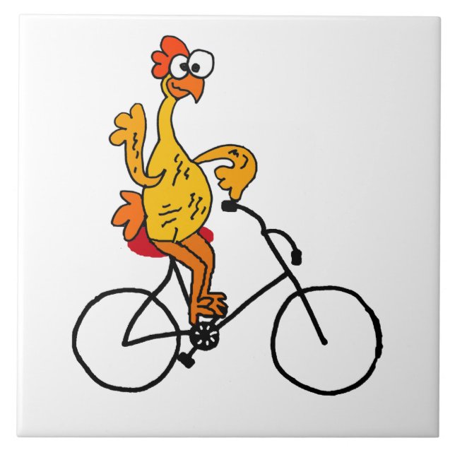 Funny Rubber Chicken Riding Bicycle Ceramic Tile (Front)