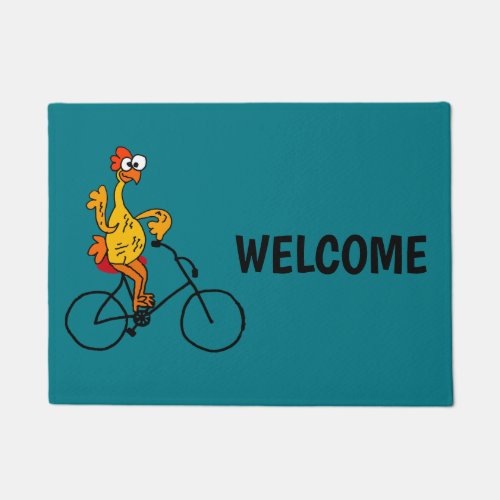 Funny Rubber Chicken Riding Bicycle Doormat