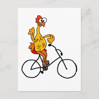 Funny Rubber Chicken Riding Bicycle Postcard by naturesmiles at Zazzle